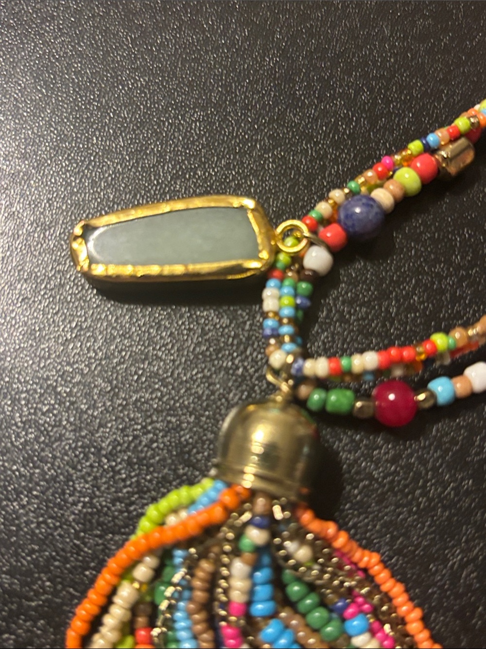 Chico's Multicolor Seed-Bead Tassel Necklace with Gem Pendant - Picture 6 of 16